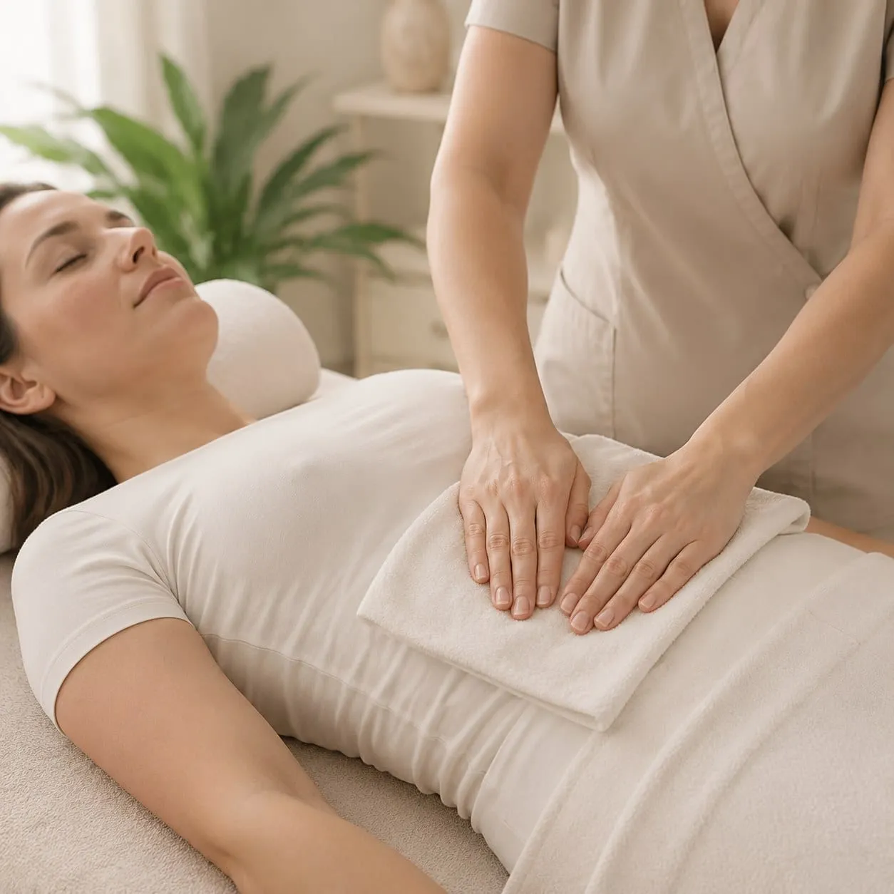 Lymphatic drainage massage, light rhythmic strokes worked toward the nodes — Sweet & Smile Massage, Daly City