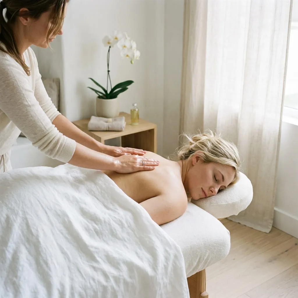 Long flowing strokes along the hamstrings during a Swedish massage at Sweet & Smile Massage in Daly City