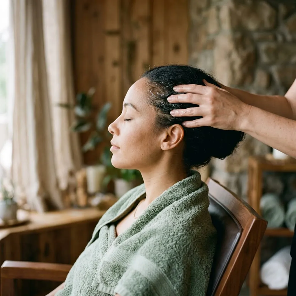 Scalp massage add-on, fingertips worked through the roots — Sweet & Smile Massage, Daly City